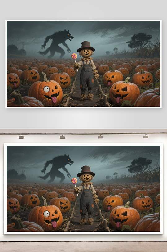 南瓜田中的稻草人与狼人-众图网