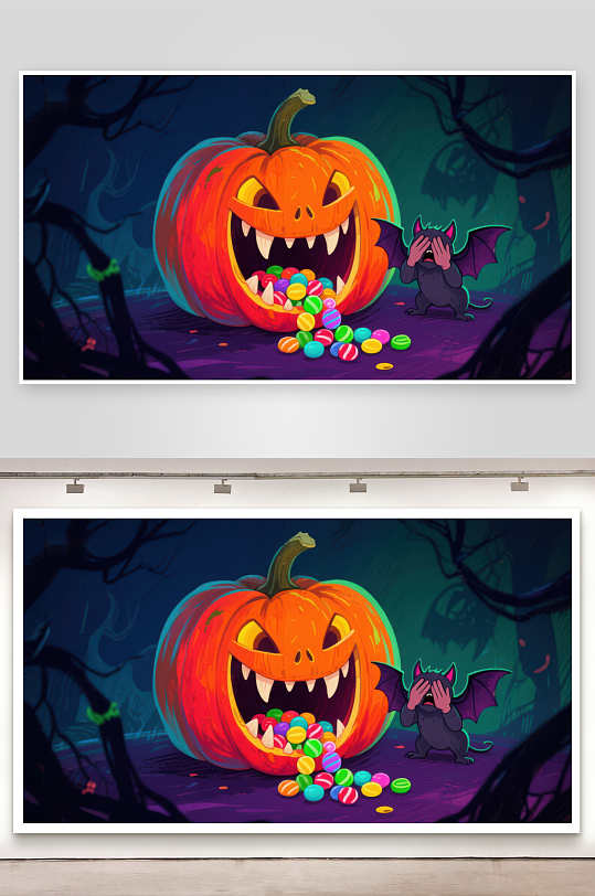 万圣节南瓜与小蝙蝠的糖果奇遇-众图网
