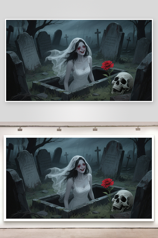 墓地中的红玫瑰新娘-众图网