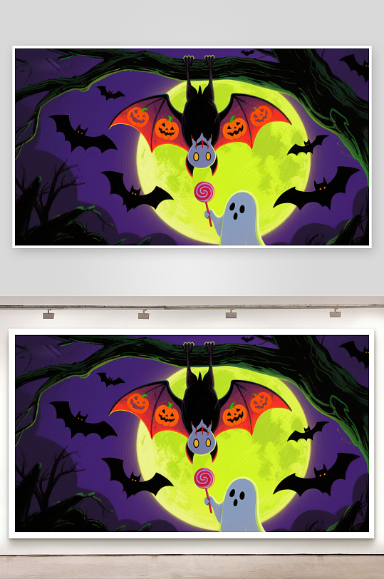 万圣节夜景蝙蝠与幽灵的奇幻相遇-众图网