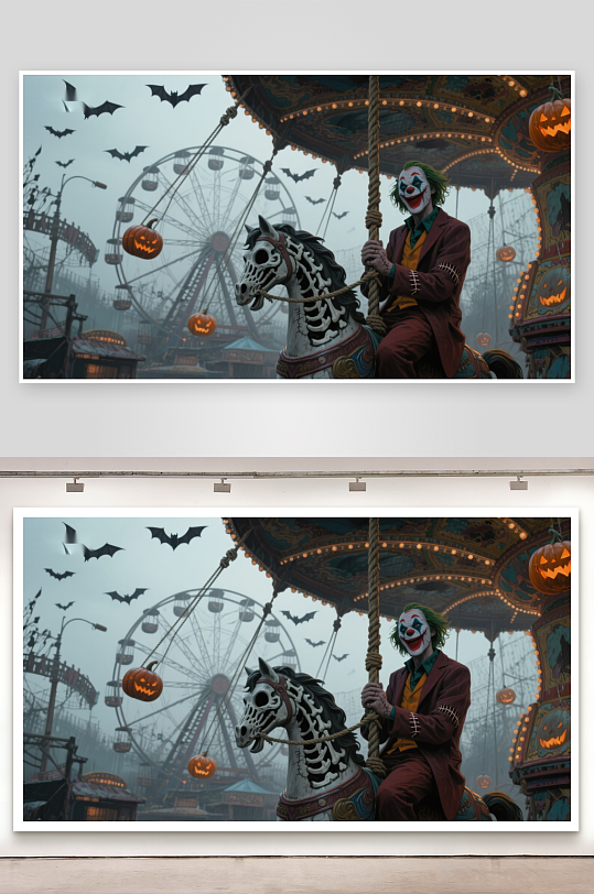 小丑骑马于游乐园中-众图网