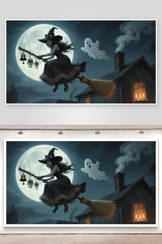 月夜巫女与幽灵飞过屋顶-众图网