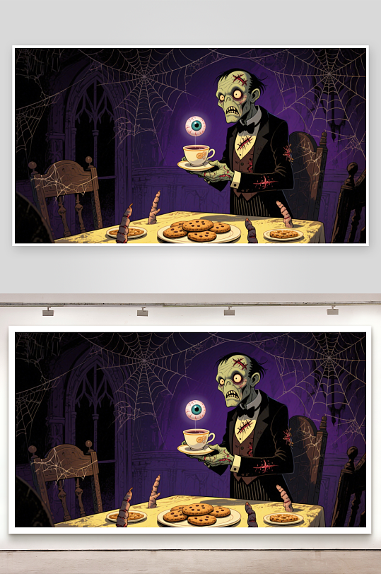 僵尸侍者端茶诡异餐桌氛围-众图网