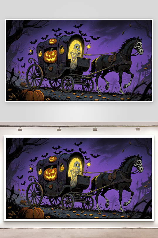 万圣节骷髅马车夜行图-众图网