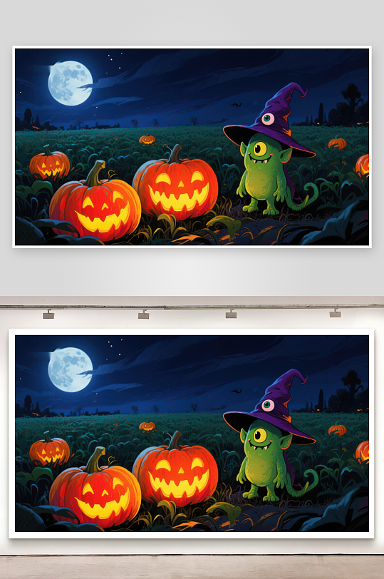 万圣夜南瓜地里的小巫师-众图网