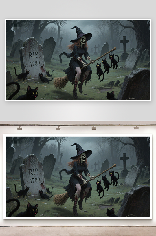 墓地中的女巫与黑猫-众图网