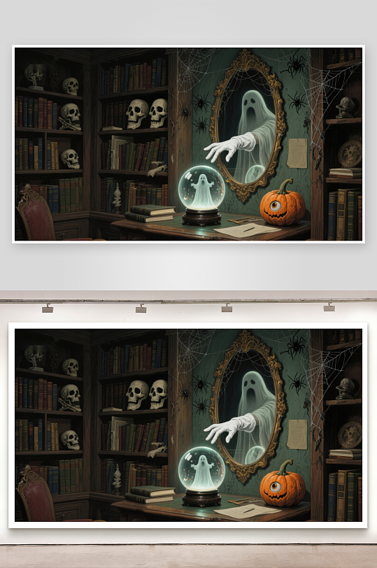 幽灵书房神秘水晶球与南瓜灯-众图网