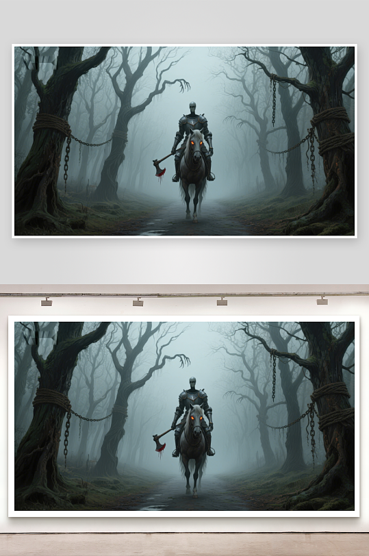 幽暗森林中的骑士与白马-众图网