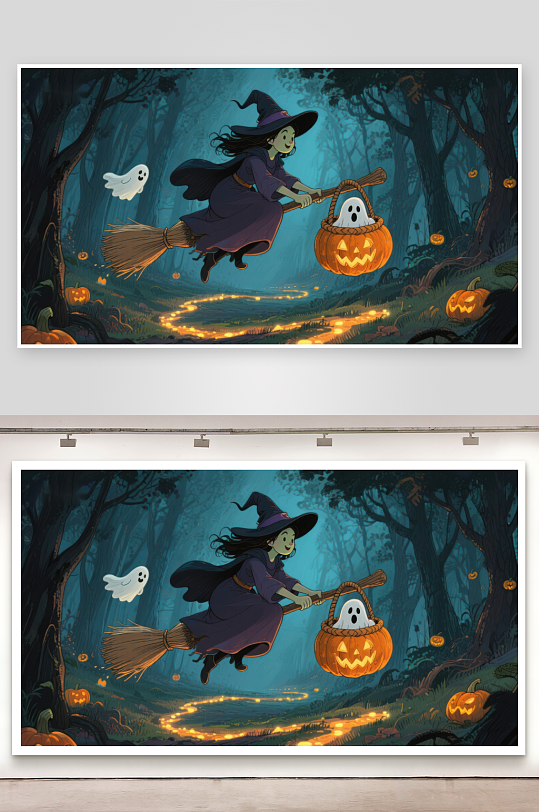 万圣夜巫女飞越幽林-众图网