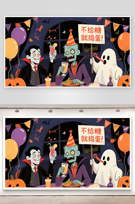 万圣节派对妖怪们欢乐庆祝-众图网