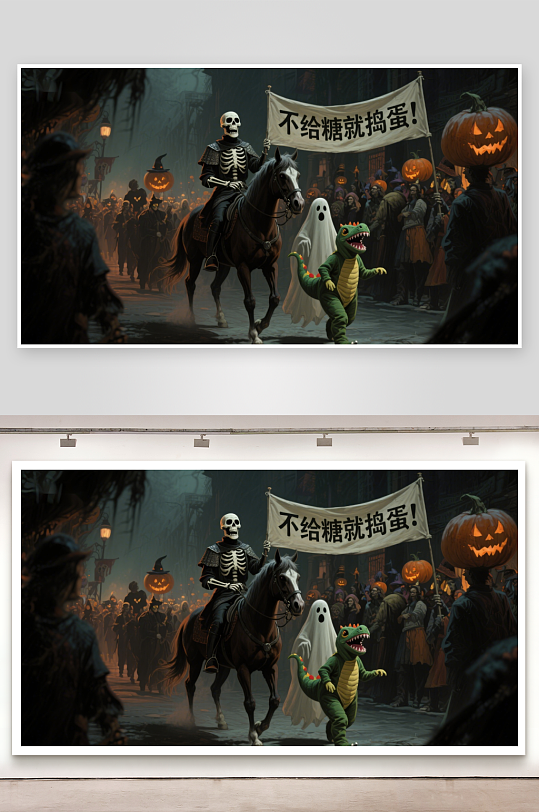 万圣节游行骷髅骑士与恐龙幽灵-众图网