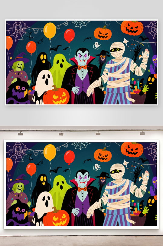 万圣节卡通角色大聚会-众图网