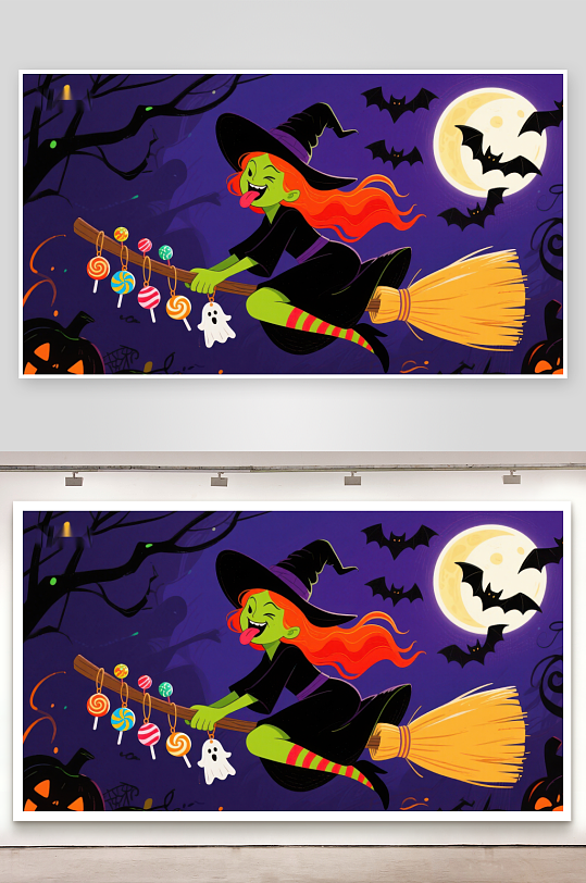 万圣夜巫女骑扫帚-众图网