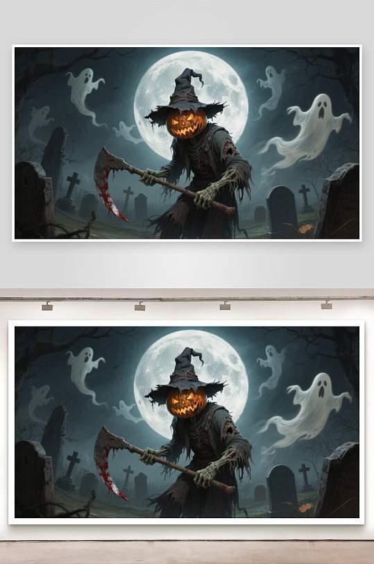 万圣夜南瓜头巫师与幽灵-众图网