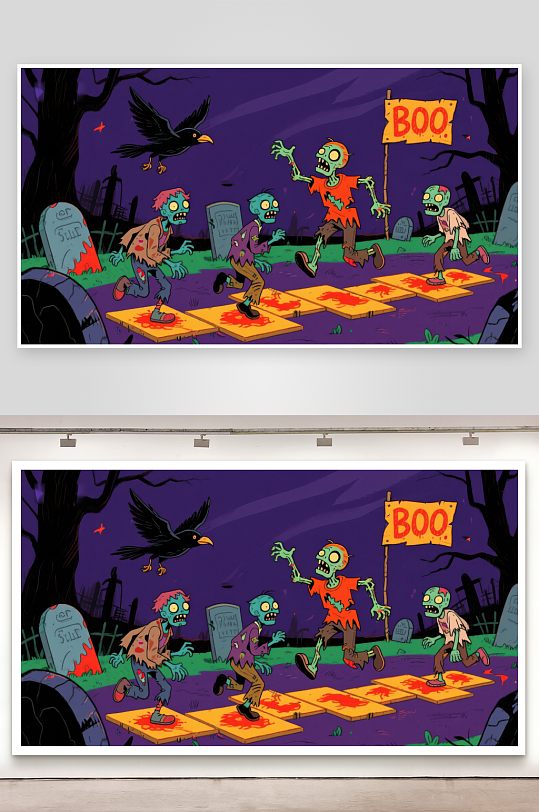 僵尸在墓地跳房子-众图网