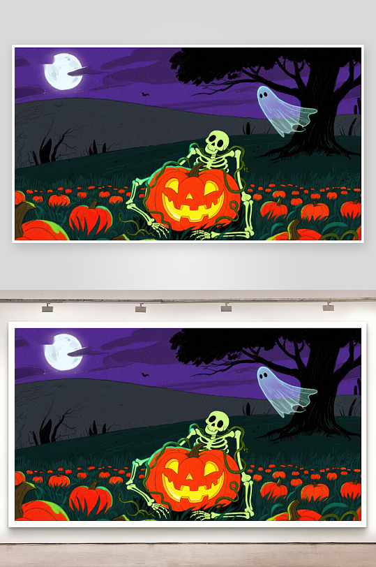 万圣夜骷髅与南瓜灯-众图网