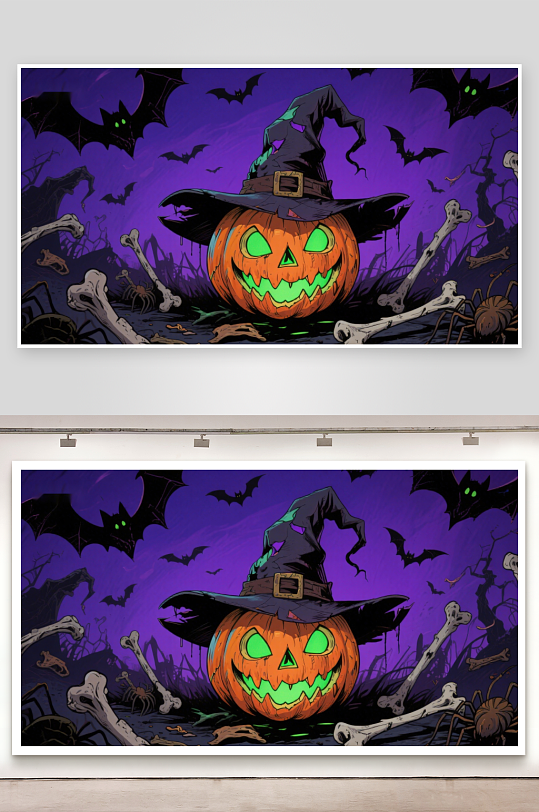 万圣节南瓜灯与巫师帽-众图网