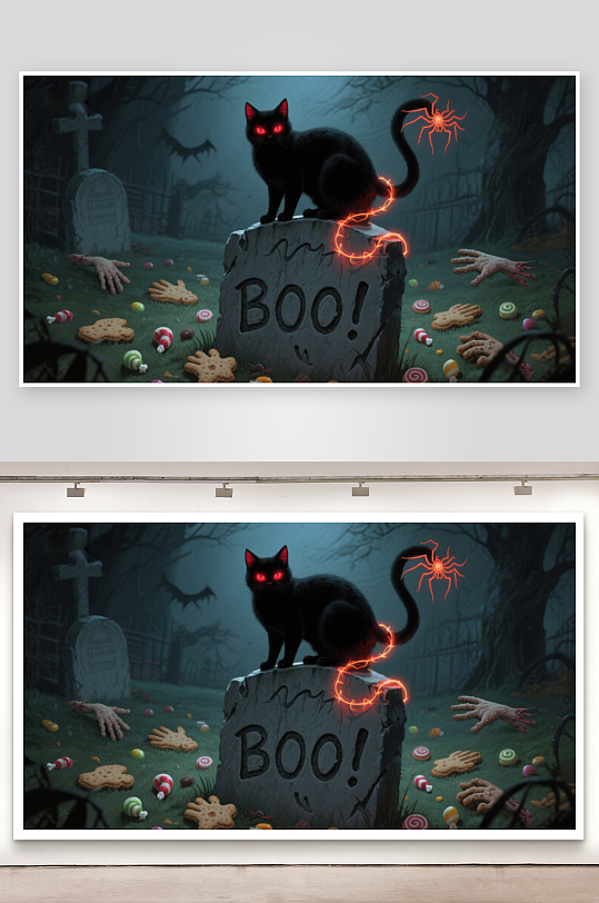 万圣夜墓地黑猫与糖果-众图网