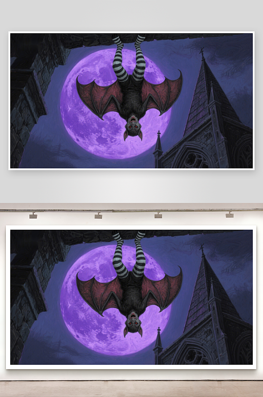 夜空下的恶魔翅膀与紫色满月-众图网