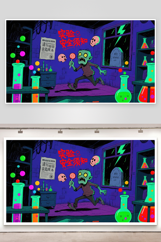 实验室中的绿色怪物与糖果-众图网