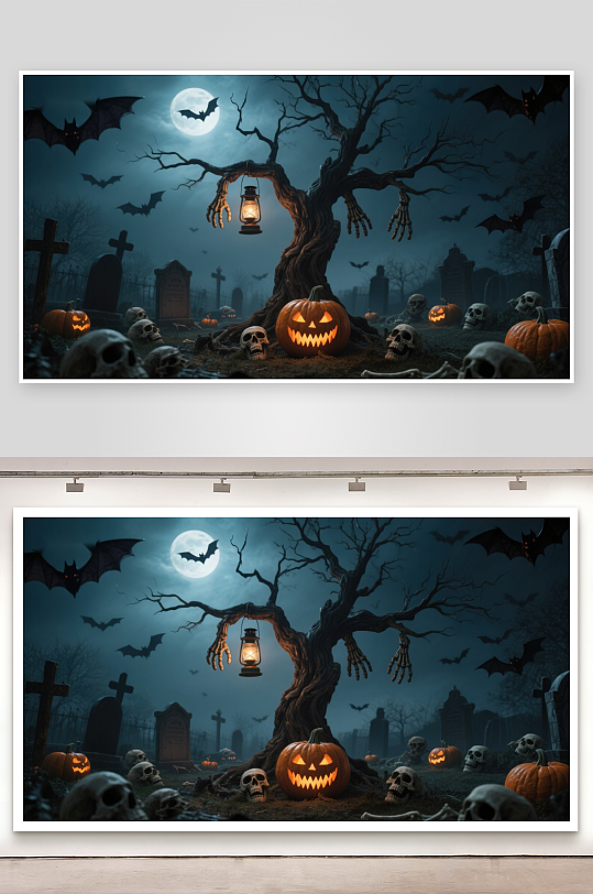 月夜墓地的万圣节景象-众图网