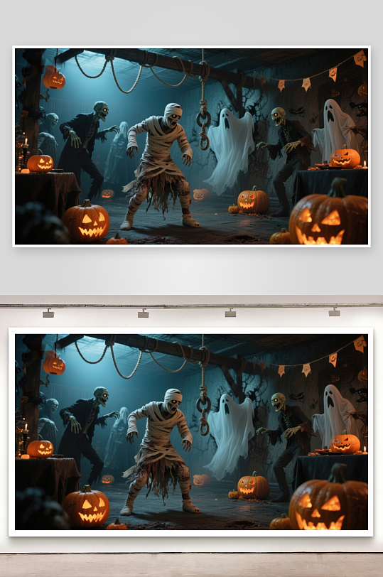 万圣节恐怖场景木乃伊与幽灵的狂欢-众图网