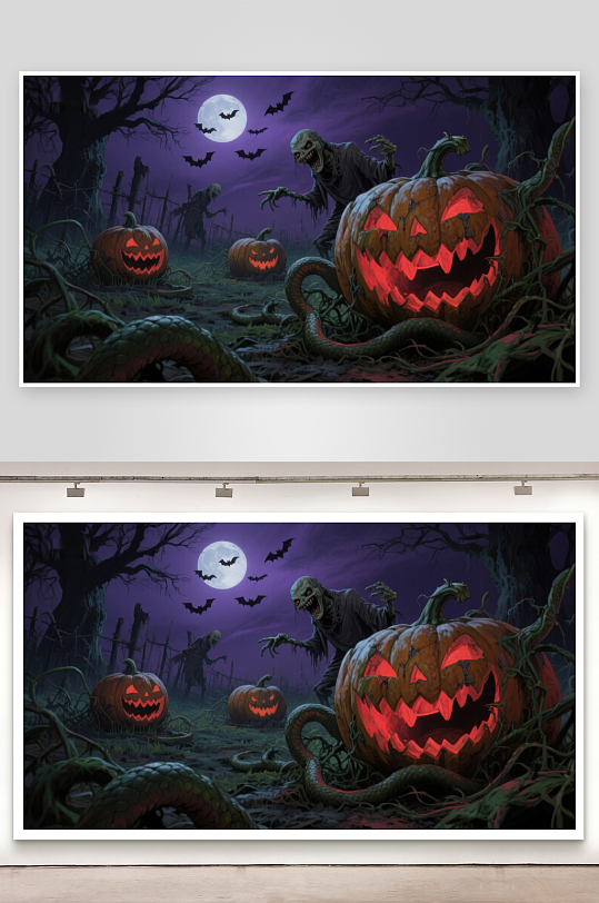 万圣夜恐怖南瓜与僵尸-众图网