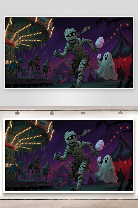 夜幕下的木乃伊与幽灵游乐园-众图网