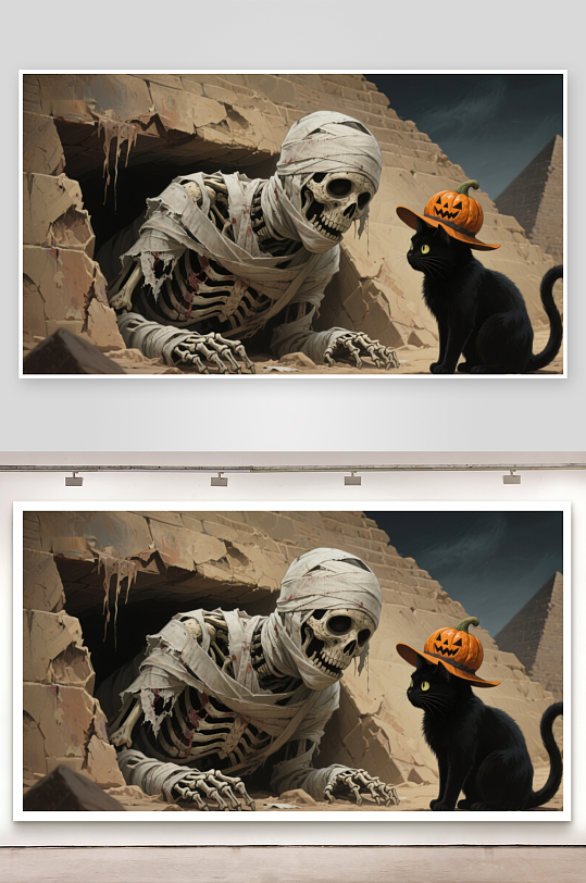 木乃伊与黑猫的神秘邂逅-众图网