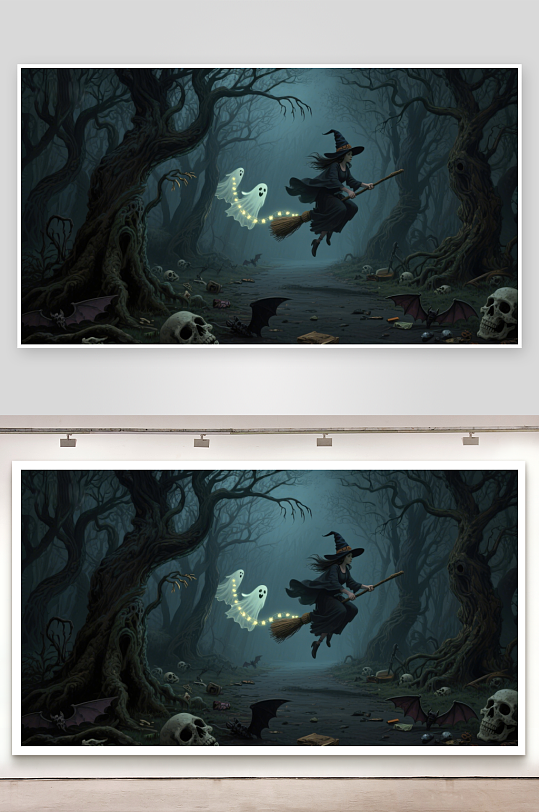 幽暗森林中的女巫与幽灵-众图网
