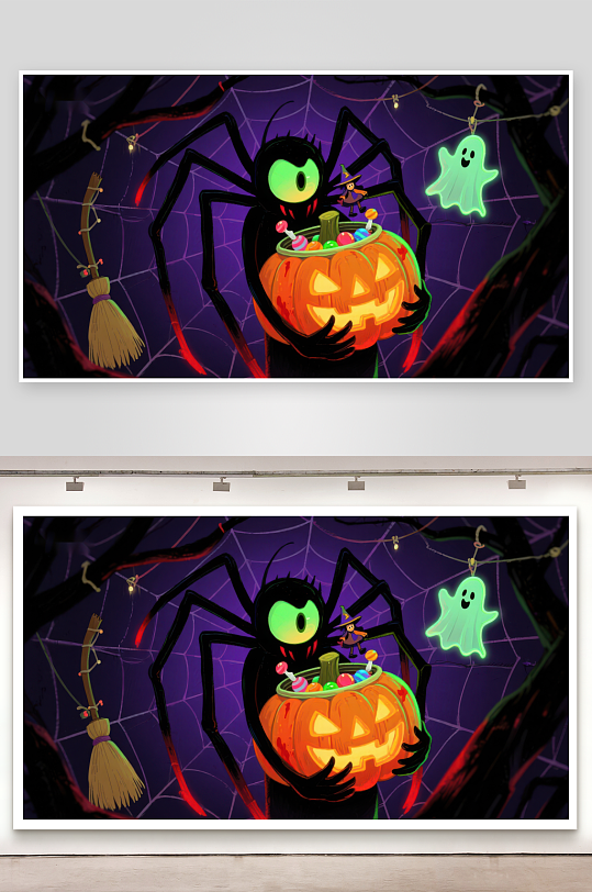 万圣节蜘蛛与南瓜灯-众图网