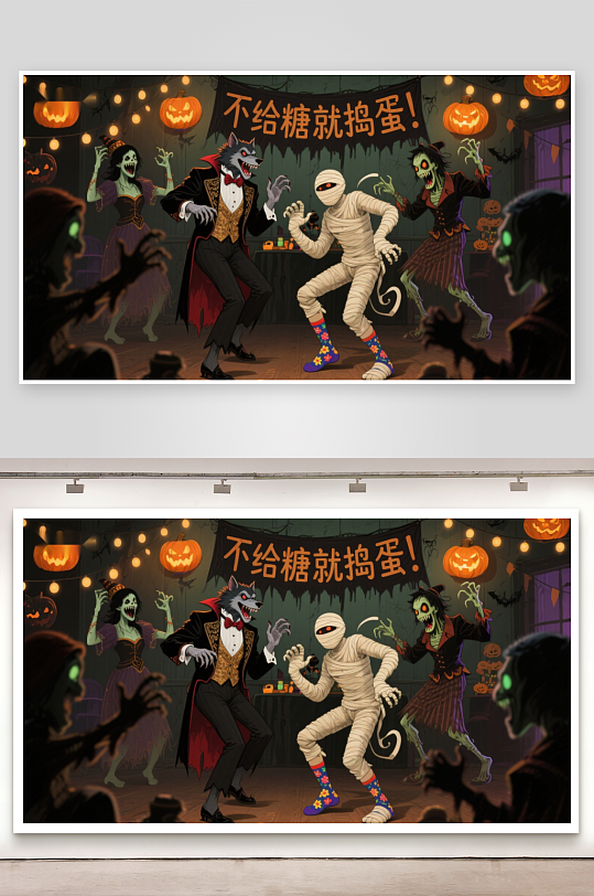 万圣节派对妖怪们欢乐舞动-众图网