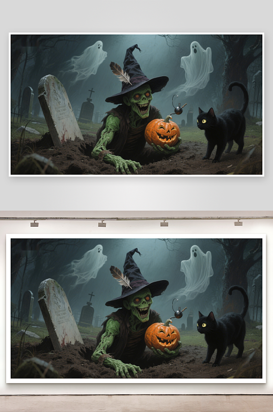 万圣夜墓地巫师与黑猫-众图网