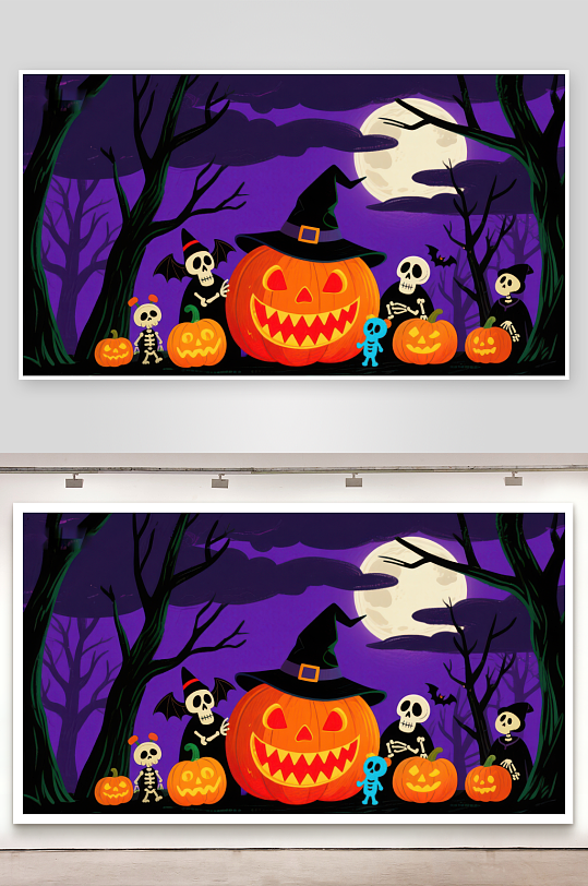 万圣节夜景南瓜灯与骷髅的狂欢-众图网