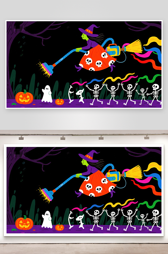 万圣节女巫与骷髅舞会-众图网