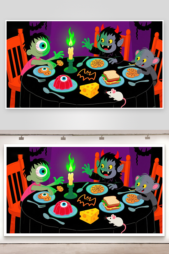 万圣节怪物餐桌派对-众图网