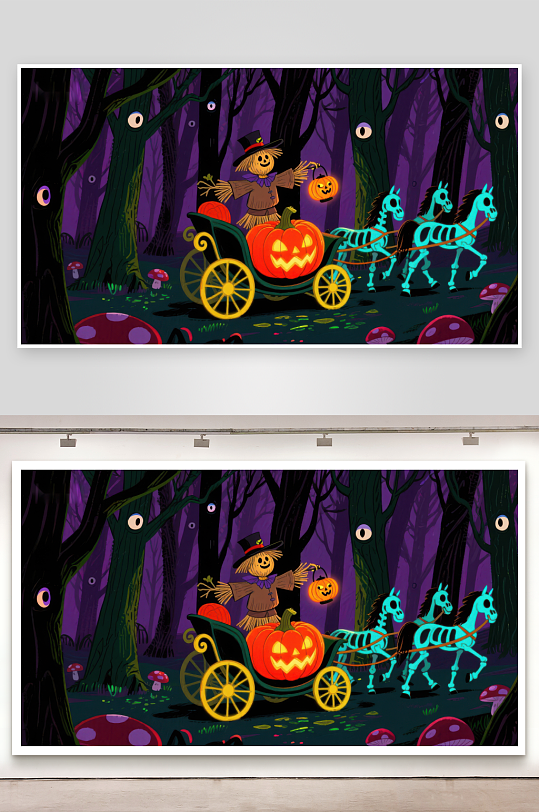 万圣节南瓜马车夜林奇景-众图网