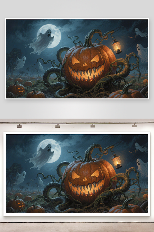 万圣节夜景南瓜灯与幽灵-众图网