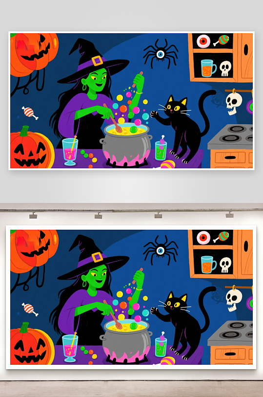 女巫与黑猫的万圣节魔法-众图网