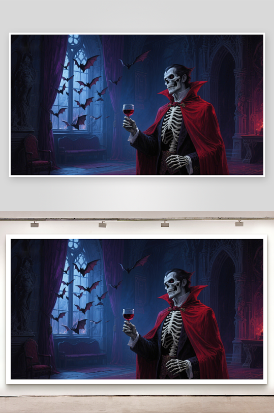 骷髅贵族手持红酒杯-众图网