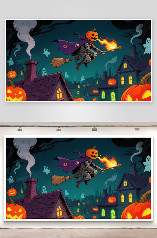 南瓜头巫师夜空飞行-众图网