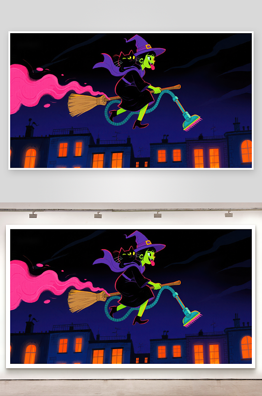 夜空中的女巫飞行-众图网