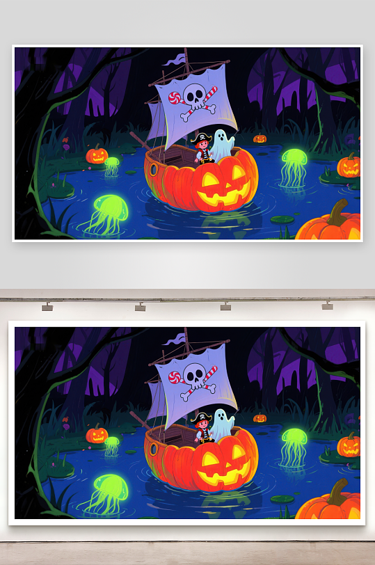 万圣节南瓜船夜游神秘森林-众图网