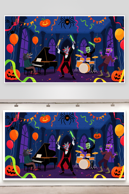 万圣节派对怪物乐队欢乐演奏-众图网