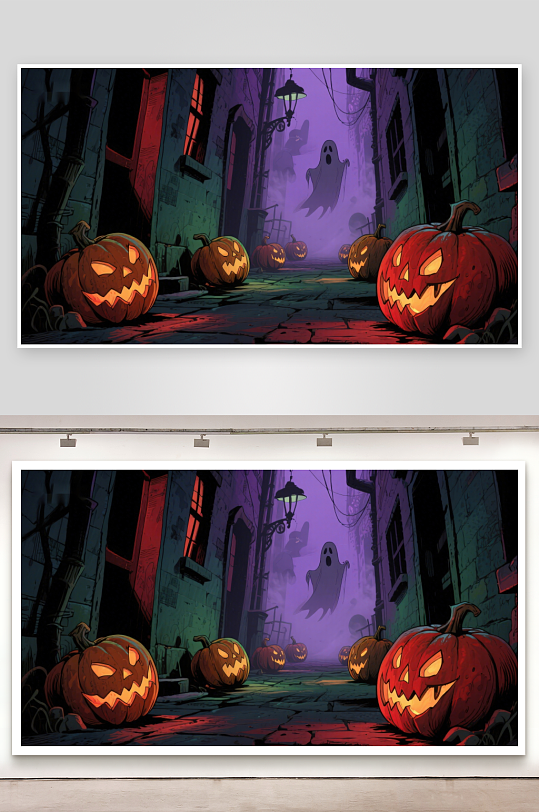 幽灵南瓜巷的万圣夜景-众图网