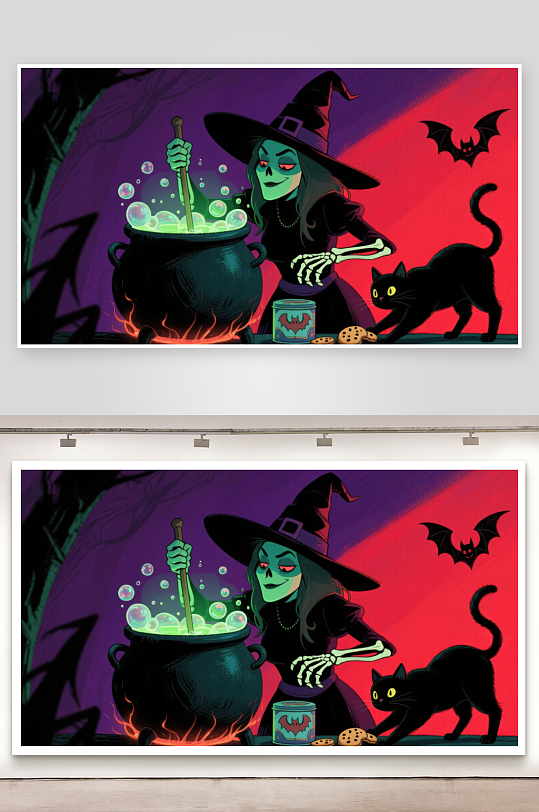 女巫与黑猫的魔法之夜-众图网