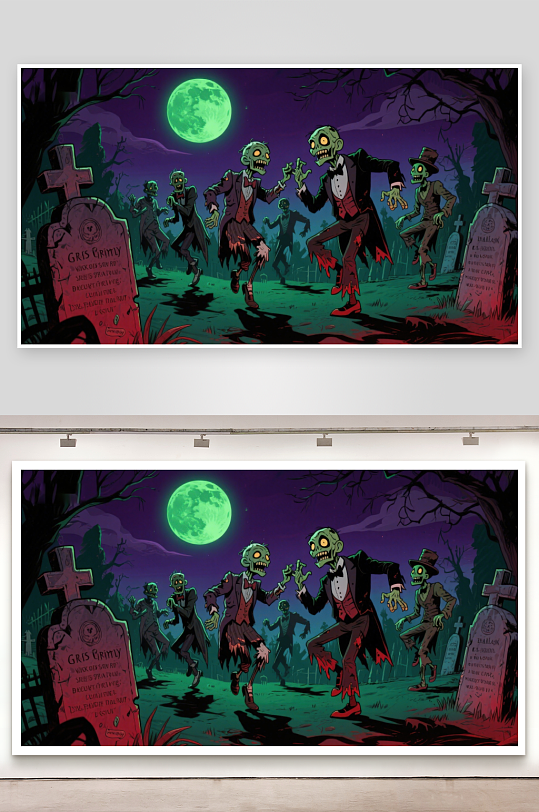 墓地僵尸舞会夜景-众图网