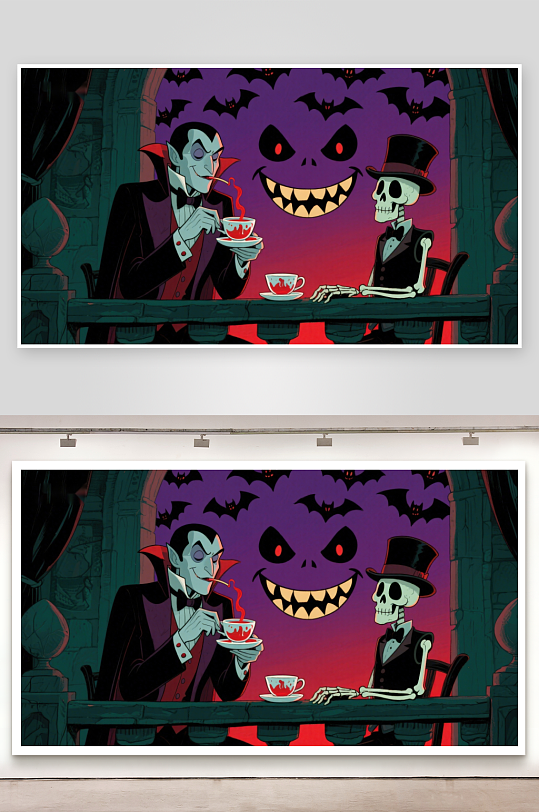 吸血鬼与骷髅的茶会-众图网