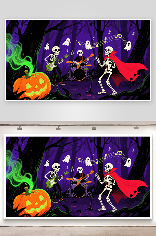 万圣节骷髅乐队森林演奏-众图网