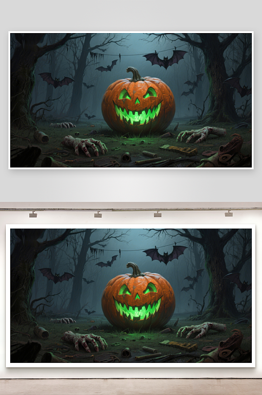 万圣节南瓜灯与幽灵森林-众图网